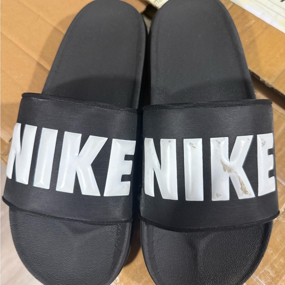 Nike Black Slides with White Logo